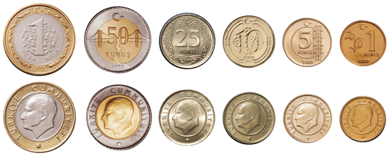 Monedas turcas y efectivo