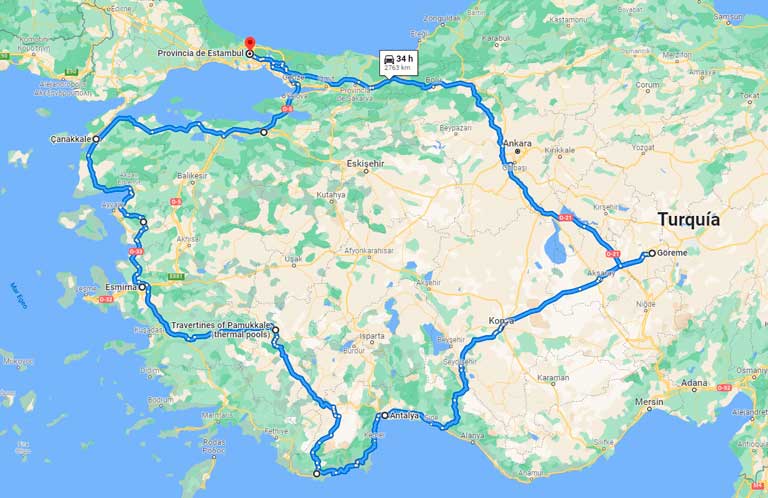 Mapa de Turquía y rutas