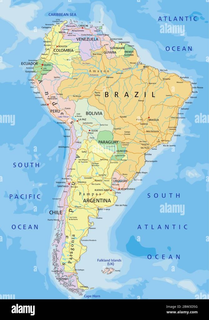 Mapa detallado de América del Sur