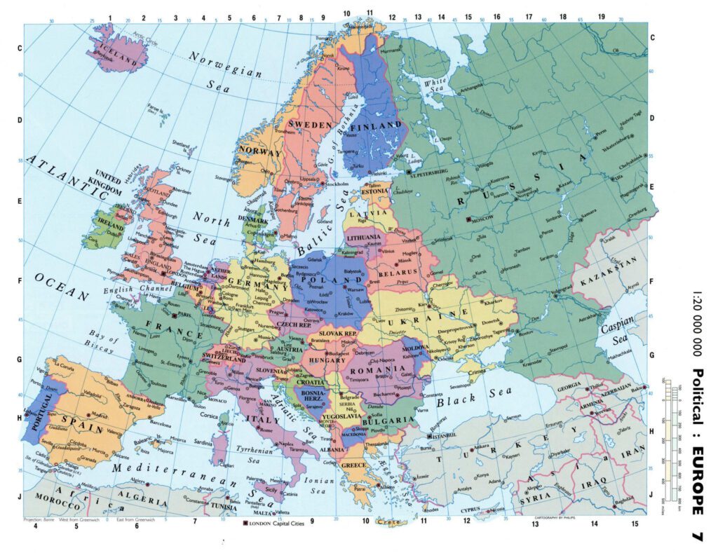 Mapa europeo con ciudades destacadas
