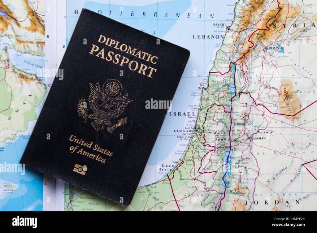 Pasaporte y mapa de Medio Oriente